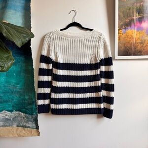 NWOT Reiss Luca Boatneck Navy White Striped Sweater 100% Cotton XS